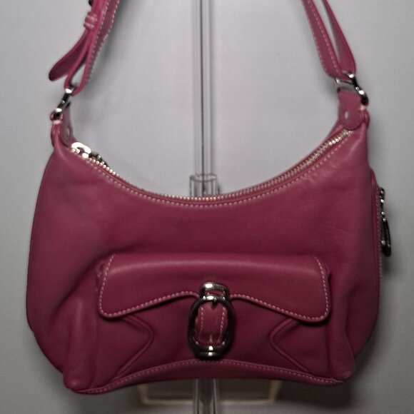 Cole Haan pink magenta leather hobo bag with a front buckle pocket - Picture 1 of 16